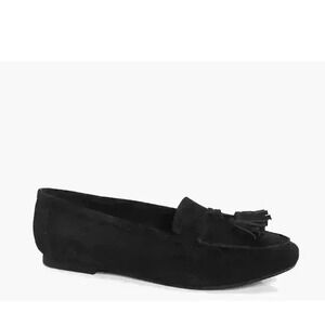 Boohoo Women's Jessica Tassel Trim Black Suede Loafer Sz 8 US, 6 UK